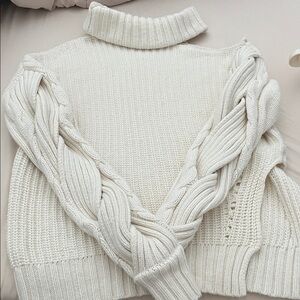 Jonathan Simkhai Cream Turtleneck Sweater, one side off shoulder